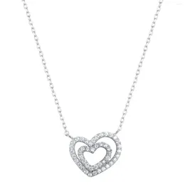 Chains Han Hao S925 Sterling Silver 925 Double Heart Pendant Necklace For Women- Diamond Studded Clavicle