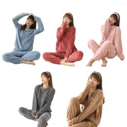 Women's Sleepwear Women Flannel Pyjama Set Loungewear Home Clothing Soft Fleece Pyjamas Pjs