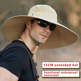 Wide Brim Hats Bucket Hats Unisex High Quality 15CM Big Wide Brim Men's Fishing Hat Solid Colour Waterproof Sun Hats Summer Women Beach Cap Men's Panama Hat 231011