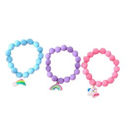 Children Cute Unicorn Style Beaded Bracelet For Kids Girls Elastic Rainbow Design Beads Enamel Lovely Jewellery