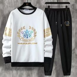 Men's Tracksuits Spring Autumn Suit Korean Fashion Sweatshirt Pants Two Piece Set Casual Sports Printed Long Sleeve T-shirt Trousers