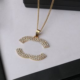 Simple Luxury Designer Brand Double Letter Pendant Necklaces Chain Gold Silver Plated Crysatl Rhinestone Sweater Newklace for Women Wedding Jewerlry Accessories