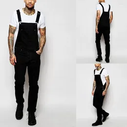 Men's Jeans Men Pocket Overall Jumpsuit Fashion Ankle Length Distressed Denim Bib Overalls For Suspender Streetwear