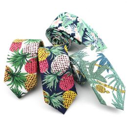 Bow Ties Men's Cotton Tie Summer Style Coconut Tree Rainforest Fruit Pattern Skinny Cravate Narrow 6.5cm Width Neckties