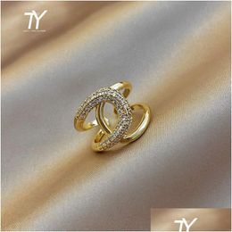 Metal Zircon Cross Gold Open Rings Fashion Korean Jewelry For Woman Luxury Wedding Party Girls Finger Unusual Ring Dhgarden Otlrt