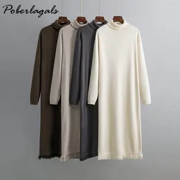 Casual Dresses OverSized Long Women Knit Warm Cashmere Fashion Autumn Lady Loose Sweater Dress Vintage Turtleneck Winter