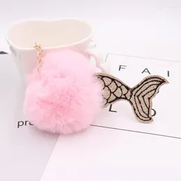 Keychains Creative Mermaid Cute Animals Fake Fur Ball Key Chain Pompom Pom Rings Girl Women Bag Jewellery