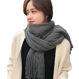 Scarves Scarf Womens Winter Korean Long Thickened Cashmere Student Wool Fringe Knitted Lovers Neck Women 231012