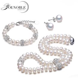 Wedding Jewellery Sets Real Natural Freshwater Pearl Necklace Earring Set white Bridal Anniversary Gift 89mm 231012