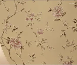 Wallpapers American Floral Birds Pastoral Wallpaper Flocked Non-woven Wall Paper For Bedroom Wedding Room TV Background Wallcovering 10M