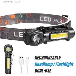 Head lamps Super Bright LED Headlamp Rechargeable Flashlight with XPE COB Beads and Tail Magnet Dual Purpose Work Light Waterproof Q231013