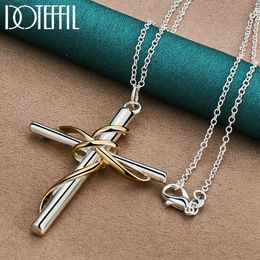 Pendant Necklaces DOTEFFIL 925 Sterling Silver Gold Cross Necklace 18 30 Inch Chain For Woman Man Fashion Wedding Engagement Party Jewelry 231011