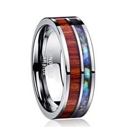 8mm Hawaiian Koa Wood and Abalone Shell Tungsten Carbide Rings Wedding Bands for Men Jewelry Size 6-132682