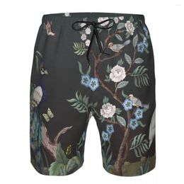 Men's Shorts Beach Swimsuit Quick-drying Swimwear Chinoiserie Herons Peacock Peonies Men Breathable Sexy Male