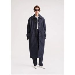 Women's Jackets Outerwear 2023 Primary Colour Cotton Denim Loose Mid Length Lapel Trench Coat Autumn and Winter 231011