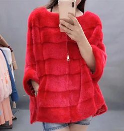 Women's Fur Faux Luxury women natural mink fur coat stripe zipper cardigan overcoat 231012