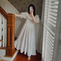 Women's Sleepwear Women Summer White Short Sleeve Nightdress Simple Round Neck Loose Cotton Homedress Princess Vintage Long Ankle-Length