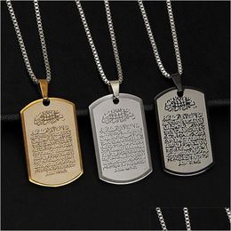 Vintage Allah Muslim Islam Ayat Kursi Arabic Stainless Steel Pendant Necklace Retro Islamic Quran Arab Relius Jewellery Dhgarden Otttw