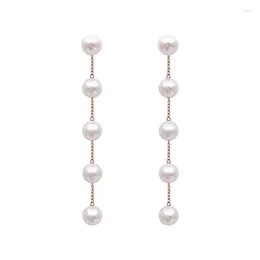 Stud Earrings S925 Silver Needle Long Pearl Tassel Simple Temperament Cool Wind Ear Line