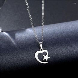 Pendant Necklaces Stainless Steel Chain Choker Neckless For Women Heart Star Round Necklace Korean Jewellery