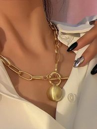 Chokers Flashbuy Trendy Gold Colour Chain Necklace for Women Statement Alloy Metal Big Ball Pendant Jewellery 231011