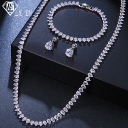 Wedding Jewellery Sets LXOEN Luxury Shiny Cubic Zirconia Brides for Women White Gold Colour Round Necklace Earrings Bracelet 231012