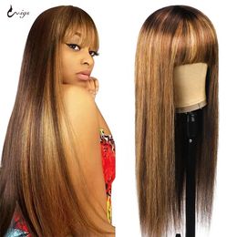 Synthetic Wigs Uwigs Highlight Wig Human Hair Wigs With Bangs Bone Straight Human Hair Wig Full Machine Wigs Ginger Orange 250 Density Lace Wig 231012