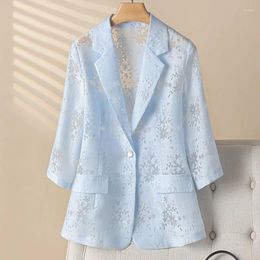 Women's Suits Hollow Out Small Suit Jacket Slim Summer Three-quarter Sleeves All-match Casual Thin Sun Protection Blazers Women