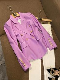 Women's Jackets June Lips 2023 Star Fashion Jacket Coat Double Breasted Metal Lion Buckle Slim Fit Pique Suit Lilac Purple O215