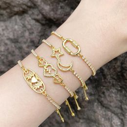 Charm Bracelets Cubic Zirconia Crystal Moon And Star Boy Girl With Love Heart Heartbeating Bracelet Women Gold-plated CZ Jewellery