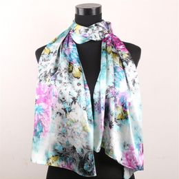 1pcs Fuchsia Pony Grey Silver Yellow Scarf Peacock Feathers Women's Fashion Satin Oil Painting Long Wrap Shawl Beach Silk 160351m