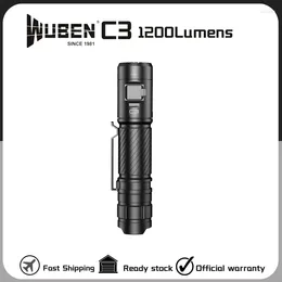 Flashlights Torches WUBEN C3 Hard Light 1200Lumens Type-C Rechargeable With Battery Protable LED Troch For Outdoor Lighting