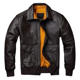 Men's Leather Faux Genuine Jacket Military Pilot Jackets Air Force Flight A2 Coat Natural Cowhide Clothes Cow Autumn 231011