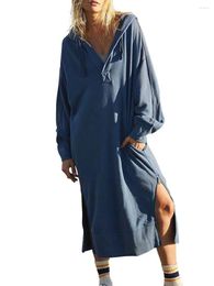 Casual Dresses Womens Oversized Pullover Hoodies Dress Long Sleeve Loose Fit Drawstring Hooded Causal Fall