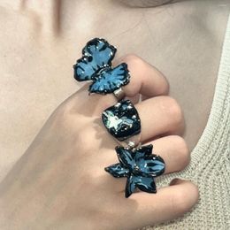 Cluster Rings Egirl Korean Fashion Vintage Butterfly Flower Opening For Women Elegant Temperament Animal Bloom Ring Anniversary Jewellery