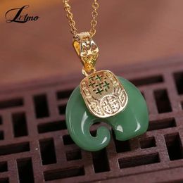 Chokers Natural Stone Hetian Jade Elephant Pendant 18K Gold Plated Chain Necklace Choker Jewelry For Women Birthday Anniversary 231011