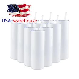 US/CA Warehouse New 20oz Sublimation Blanks Stainless Steel Mugs with Lid Straw Water Bottle Outdoor Camping Cup Vacuum Insulated Drinking Tumblers 1101