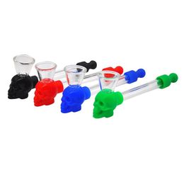 Latest Colourful Silicone Pipes Skull Design Style Glass Philtre Bowl Portable Removable Herb Tobacco Cigarette Holder Smoking Handpipes DHL