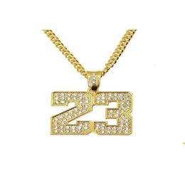 Pendant Necklaces Hip Hop Number 23 Diamonds Pendant Necklaces For Men Golden Sier Alloy Rhinestone Luxury Necklace Cuban Link Chain F Dhjkg