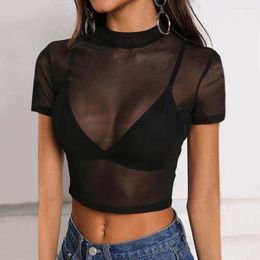 Women's T Shirts Clubwear Sheer Short Sleeve Tops Ladies Pure Mesh See-through Tee Women Summer Sexy Tank T-shirt#H