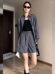 Women's Tracksuits Retro Loose Striped Long Sleeve Shirts Wide Leg Causal Shorts Spring And Autumn Fashion Versatile Two Piece Set Women