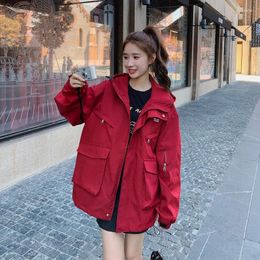 Women's Jackets SuperAen Red Coat 2023 Spring And Autumn Workwear Korean Retro Street For Women