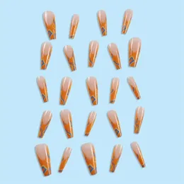 False Nails 24pcs French Fake Nials Press On Ballerina Nail Tips Orange Blue Yellow Wavy