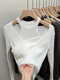 Women's Sweaters Autumn And Winter Fashion Hollow Sexy Off-shoulder Pullover Short Top Design Stretch Sweater Knitted Bottoming Shirt