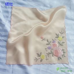 Cravat Women's 100% Pure Silk 16.5 mm satin silk embroidery Square handkerchief 26cm 10" WJ007 231012