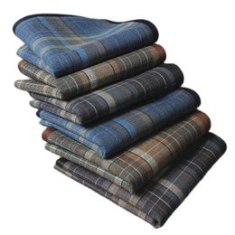 Scarves 12pcs/lot Classic Vintage Plaid Stripe Handkerchief Hanky Men Pocket Squares 100% Cotton Business Casual Chest Towel 231012