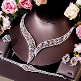 Wedding Jewelry Sets CWWZircons 4pcs Multicolor Cubic Zircon Big Leaf Shape Statement Luxury Bridal Engagement Collection T656 231012