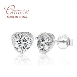 Stud Earrings CANNER 1CT/Per D Colour Heart Shape Moissanite Diamond For Women 925 Sterling Silver Earring Wedding Jewellery Gift