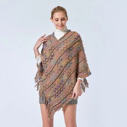 Shawls Poncho Cloak Ethnic Style Colorful Shawl Womens Travel Warm Dual Purpose Sweater Tassel Cape Lady Fashion Coat 231012