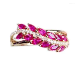 Cluster Rings Per Jewelry Natural Real Ruby Leaves Ring 925 Sterling Silver 0.15ct 12pcs Gemstone X236206